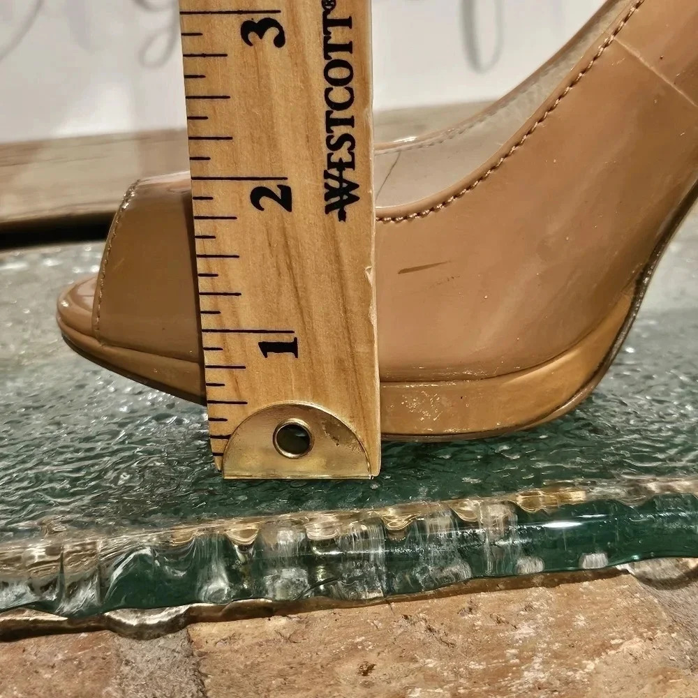 Michael Kors Hamilton Peep Heels Dark Nude Patent Leather Wmns 6.5 - Picture 9 of 16